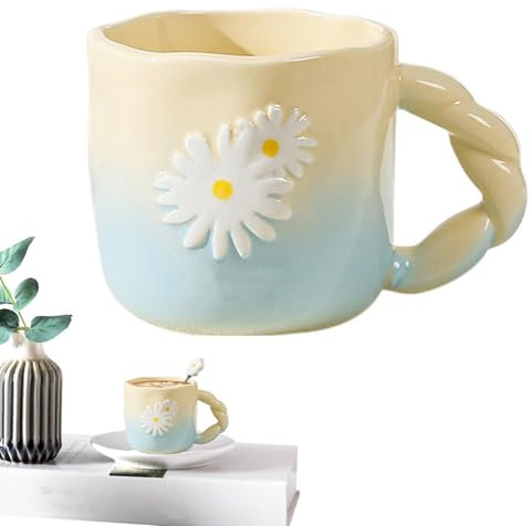 Taza de cerámica con margaritas, taza creativa de margaritas pintadas a mano, tazas de café novedosas, taza de té de margaritas, bonita taza de café de cerámica, taza de café de margaritas, taza de