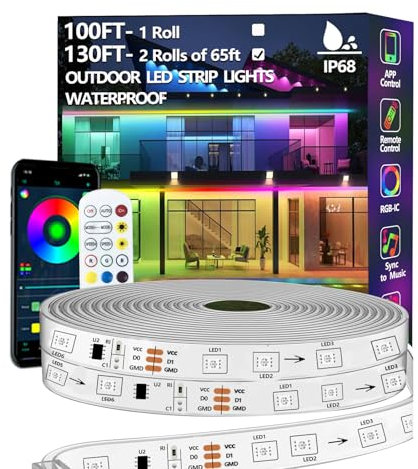 40m (2 Rolls 20m) RGB+IC LED Streifen,Außenbereich IP68 Wasserdicht,Steuerung mit App/Fernbedienung,Bluetooth Musik Sync Seillicht für Balkone,errassen,Dächer,Gärten,Schwimmbäder
