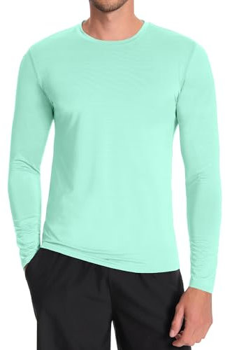 Men's UPF 30+ Sun Protection Shirts Performance Long Sleeve T-Shirt Moisture Wicking Shirt for Running Workout Mint Green-06 M