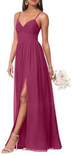 Vestidos de dama de honor con tirantes delgados para mujer, vestidos de noche formales de gasa para boda, vestidos de invitados, fucsia, 42
