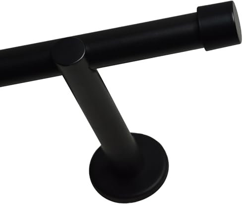 Voppi Gardinenstange 19mm 200cm Stahl schwarz Single Loft minimalistisch mit Abschlüsse für Wohnzimmer Esszimmer Zimmer Küche