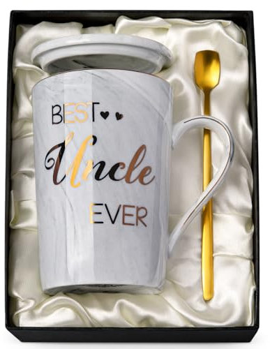 ALBISS Best Uncle Birthday Gifts from Nephew Niece, Uncle Fathers Day Gift - Funny Uncle Mug Printed with Gold, Christmas Presents for Uncle, 14Oz Grey Ceramic Coffee Cup, Nice Gift Boxed