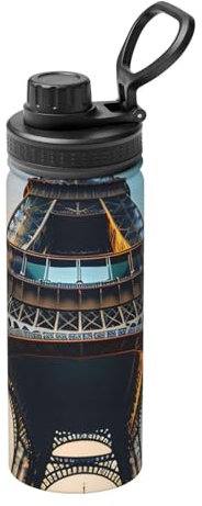 Bouteille d'eau en acier inoxydable avec impression photo de la Tour Eiffel de Paris, sans BPA, double paroi isotherme, 532 ml