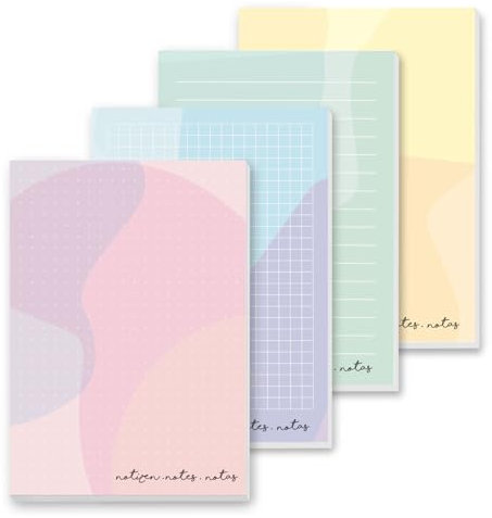 younikat Notizblock A6-4x Pastell bunt I Notizen kariert blanko liniert punktiert I Design rosa blau gelb mint I you0086