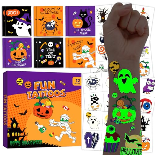 Leesgel Halloween Tattoos Kinder, 12 Blatt Leucht Party Geschenk Deko