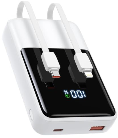 Aioneus 20.000 mAh Powerbank mit integrierten Kabeln, 22,5 W PD Schnellladegerät, tragbares Ladegerät, Digitalanzeige, Akkupack, Handy-Ladegerät mit USB-C-Eingang und Ausgang für iPhone, Samsung