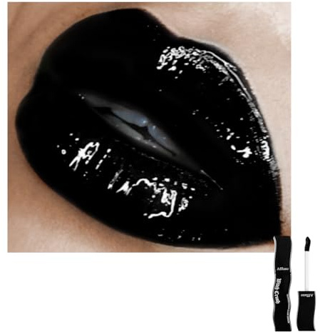 Schwarzer flüssiger Lippenstift – Volldeckende schwarze Farbe, dunkle Gothic-Farbe, wischfester Lippenstift, feuchtigkeitsspendende Formel, wasserfester, langanhaltender Lipgloss für Gothic-Make-up