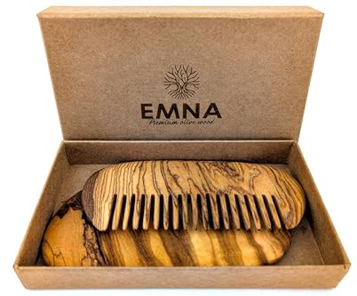 EMNA – Signature Geschenkset 2er Haar- & Bartkamm aus Olivenholz (13 x 6 cm) | Handgefertigt | Antistatisch | Geschenkbox mit Echtheitszertifikat | Premium Geschenk für Damen & Herren