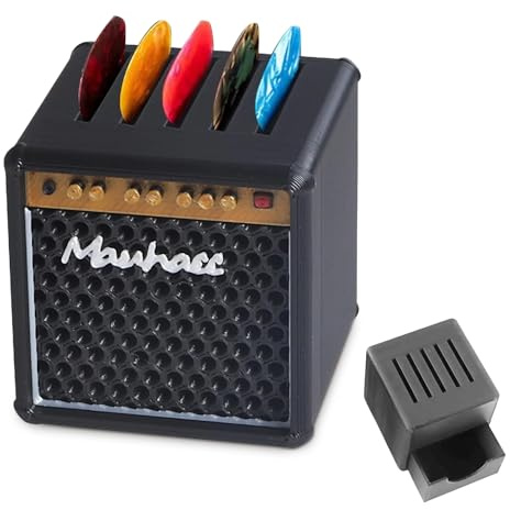 Guitar Picks Holder, Guitar Pick Case, Amp Speaker Guitar Pick Box, Guitar Pick Storage with Rear Drawer Storage, Guitar Players Lovers Guitar Picks Organizer, Simulation Speaker Desktop Guitar Gift