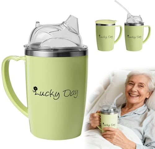 Wxeadu Sippy Cup for Adults, 3-in-1 Beakers for Elderly, 350ml Anti Choke Non Spill Cups for Elderly, Adult Sippy Cups for The Elderly Non Spill with Lid and 30cm Straw for Disabled Drinking Aids