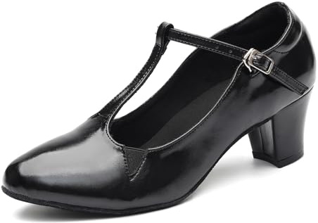 GYUBL Women's T-Strap Character Shoes Black Latin Ballroom Closed Toe Salsa Tango Dancing Shoes with 2 inch Heels, 3 UK