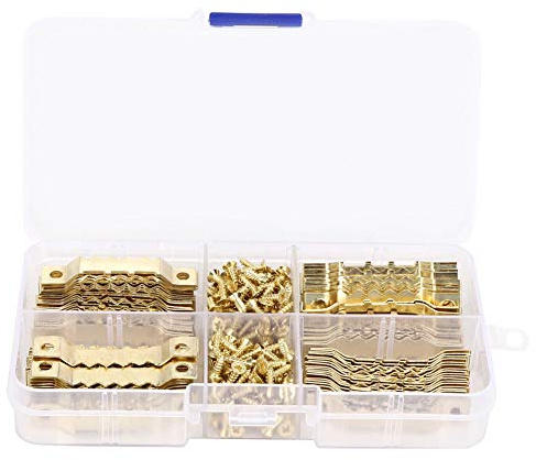 Sawtooth Picture Hangers | 100 Sturdy Hooks & 200 Screws for Wall Decor | Protected Photo Frame Hangers for Canvas / Posters / Clocks | Easy Installation, Reusable