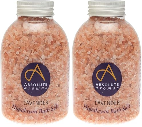 Absolute Aromas Lavender Bath Salts 625g - Natural Pink Himalayan Salt Infused with 100% Pure Lavender French Essential Oil - Relax and soak Tired Muscles (Pack of 2)
