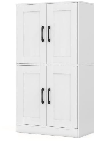 COSTWAY Armoire de Salle de Bain, Meuble de Rangement de 110 cm avec Portes et Étagères Réglables, Armoire Garde-Manger de Cuisine, Organisateur de Rangement pour Salon, Salle à Manger (Blanc)