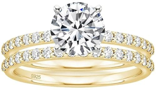 Stfery Damring i 925 silver, 1,2 karat, rund, solitärring, set med 2 zirkoner, förlovningsring för dig