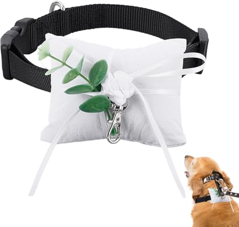nbeads 1 Set Hunderingträger Hochzeitskissen, 19x8cm Samtring Display Kissen mit Halsband Legierung Schwenkverreißverschluss für Hundehalsband Verlobungsantrag Zeremonie Party, Weiß