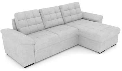 foamnova Ecksofa 4-Sitzer mit Recamiere Rechts, Chenille Silber, Polstersofa, Couch Wohnzimmer, Sitztiefe 51 cm, Sitzhöhe 46 cm, Eckcouch B 232 x T 148 x H 73 cm