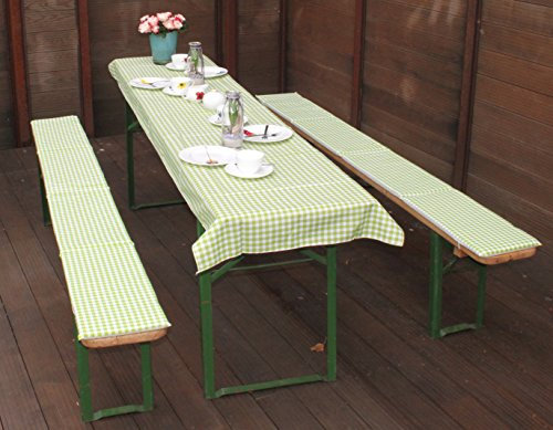 beo Festzeltauflagen Set inklusiv Tischdecke kariert Bankauflage, Circa 220 x 25 x 2,5 cm und 240 x 100 cm, grün/weiß/Mehrfarbig