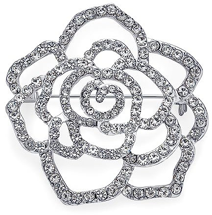 Grande Déclaration De Mode Broche Épingle De Mariage En Forme De Fleur De Rose Pavée Pour Femmes Argenté Rhodié