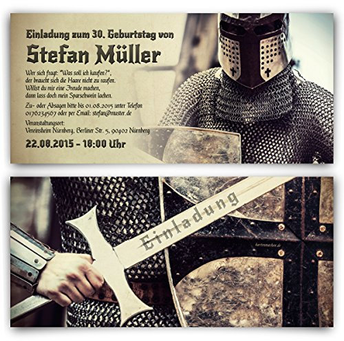 Kartenmachen.de Einladungskarten zum Geburtstag (10 Stück) Ritter Mittelalter Rüstung Schwert Einladung