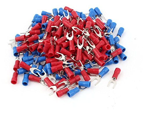 sourcingmap 200pcs 22-16 AWG Wire Cable Connector Fork Spade Terminal #8 Red Blue