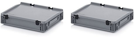 Auer Packaging 2x Eurobehälter-Eurobox 40 x 30 x 9 cm mit Scharnierdeckel inkl. gratis Zollstock * 2er Set