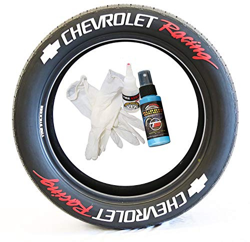 Tire Stickers Chevrolet Racing – Zubehör für die Kennzeichnung von Reifen – Bastelset mit Kleber & Reiniger/45,4 cm (19 – 21 Zoll) Wheels/1,25 Zoll/Weiß/Rot/8 Stück
