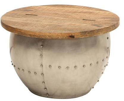 Riess Ambiente Design Couchtisch DRUMP Storage Natural Mangoholz Industrial Tischplatte aus Massivholz Wohnzimmertisch Tisch