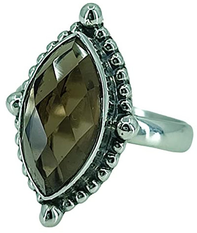 Navya Craft Rauchquarz-Ring, handgefertigter Statement-Versprechensring aus 925er Sterlingsilber, natürlicher Rauchquarz-Karoschliff-Marquise-Edelstein-Boho-Schmuck, Juli-Geburtsstein