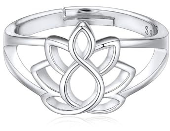 ChicSilver 925 silberring damen Lotus Flower Ring böhmischen Yoga Schmuck Teich Lily verstellbare Ringe mit Geschenkbox …