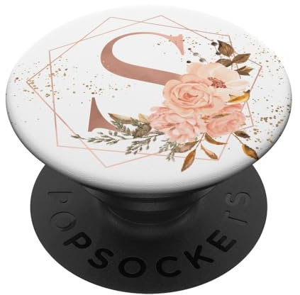 Rose Pfirsich Rosa Blumen Aquarell Geschenk Buchstabe S PopSockets PopGrip: Ausziehbarer Sockel und Griff für Handys/Tablets mit Tauschbarem Top