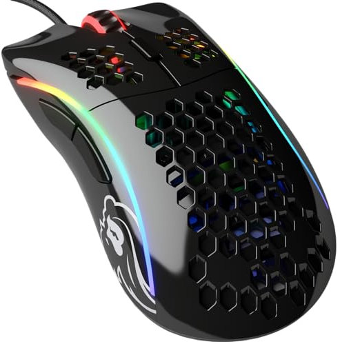 Glorious Gaming Model D Wired Gaming Mouse - 68g Superlight Honeycomb Design, RGB, Ergonomic, Pixart 3360 Sensor, Omron Switches, PTFE Feet, 6 Buttons - Glossy Black