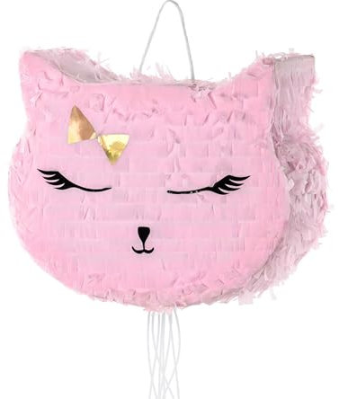 Piñata 27x35x9cm Katze - Party Dekoration zum Befüllen - Partyspiele für Kindergeburtstag Geburtstag Mädchen Party Katzenparty - Geburtstagsdeko Partydeko & Partyzubehör - Rosa