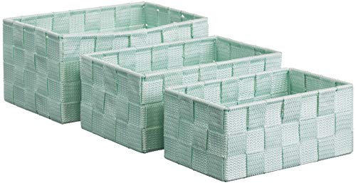 Brandsseller 3er Set Aufbewahrungsboxen - 22x15x11 cm, 21x13x9,5 cm, 19x11x8,5 cm – eckige Regalkörbe ohne Deckel – Rattanoptik, geflochten mit Metallrahmen – Mint
