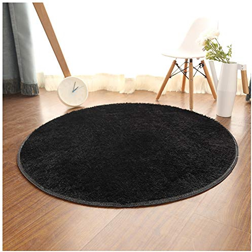 Teppich Rund - Flauschige Hochflor/Kurzflor Modern Teppiche fürs Wohnzimmer, Schlafzimmer, Esszimmer Oder Kinderzimmer Weicher Kunstfell Bett-Vorleger Oder Matte für Stuhl Sofa,60cm,Schwarz-Kurz