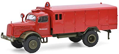 Schuco Mercedes Benz LG 315 TLF 2400, Bundeswehr Feuerwehr, Modellauto, Maßstab 1:87, matt rot/Oliv