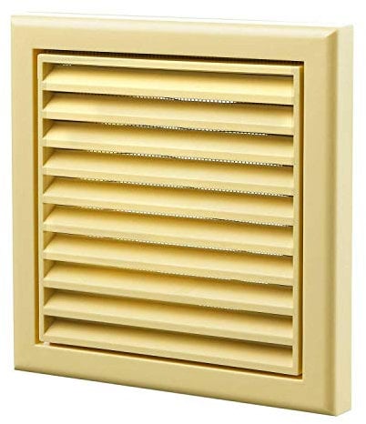 Vents 4 inch - 100 mm Fixed Blade Beige Grille Cover with Flyscreen Mesh for Air Ventilation Tumble Dryer Extractor Fan Grill Plastic Cotswold Stone Louvered Wall Vent Grille Roof Soffit MVHR Units
