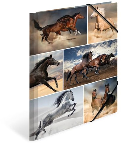 HERMA Sammelmappen A4 Pferde Set, 3 Stück, Kinder Eckspanner-Mappen aus Pappe mit Tier Motiv, Gummizug, Innenklappen und Innendruck für Jungen und Mädchen