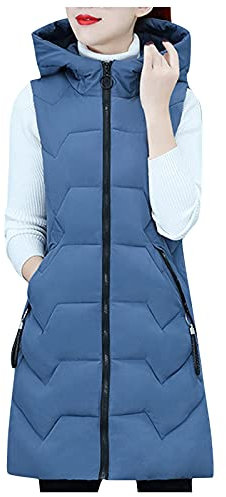 HHMY Longweste Damen Steppweste: Ärmellose Weste Casual Jacke Warm