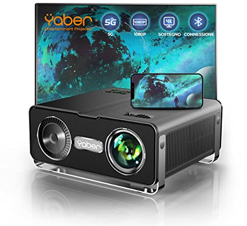 YABER Proiettore WiFi Bluetooth, Proiettore 4K Supporta, Proiettore portatile 1080P Nativo Full HD, 4P/4D Keystone Videoproiettore Home Cinema per Smartphone/TV Stick/PS5