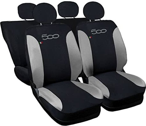 Auto Accessori Lupex Coprisedili Auto Compatibili con Cinquecento 500, Made in Italy, tessuto poliestere, Nero - Grigio Chiaro Modello 2
