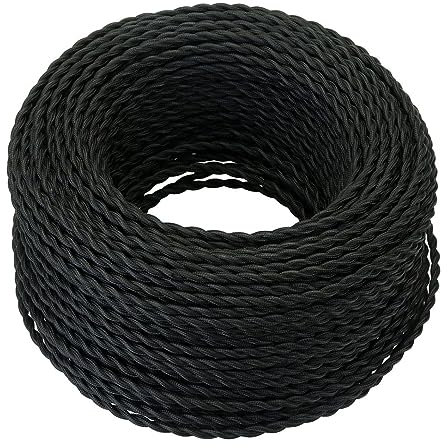 GreenSun Cavo Elettrico Tessile - Cavi Elettrici 2x0.75mm² Filo Vintage Tessuto 2 fili Retro per Lampadario a Sospensione, Nero, 5M