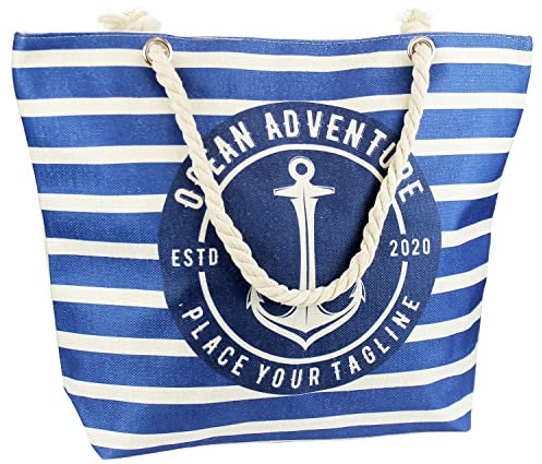 FUREINSTORE Bolsa de Playa Grande para Mujer, Bolso Hombro Mujer Playero Viajes, Compras con Cremallera Asas y Cuerda, Transpirable Lavable (933 Azul Oscuro)