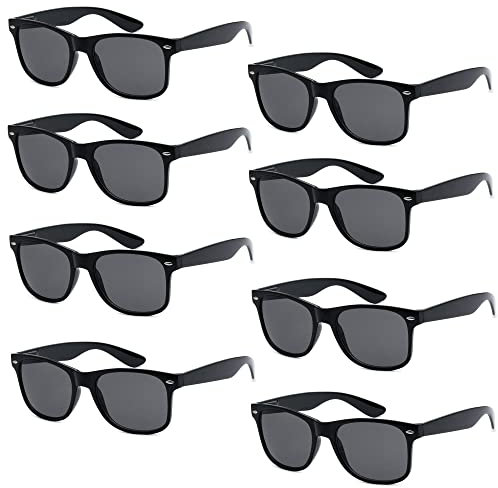 FSMILING 8 Stück Unisex Party Sonnenbrille Pack 80er Retro Plastik Sonnenbrille Schwarz Partybrillen Für Herren Damen