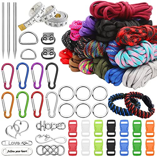Xulisheng Paracord Kit, 58 PCS Multifunction Paracord Ropes 10 Feet, Including Buckles, Stitching Needles, Tape Measure for DIY Crafts Outdoor