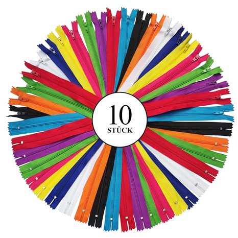 KGS Nylon-Reißverschluss zum Nähen und Basteln | 10 Farben | Größe: 10 CM / 4 Zoll | 10 Reißverschlüsse/Packung | Mehrfarbige Reißverschlüsse für Taschen, Beutel, Röcke, Kleider