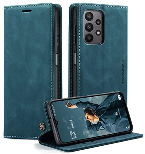 KZB Handyhülle für Samsung Galaxy A23 5G Hülle Premium Lederhülle Klappbar Flip Case Tasche Magnet Kartenfach Standfunktion Schutzhülle für Samsung Galaxy A23 4G/5G - Blaugrün