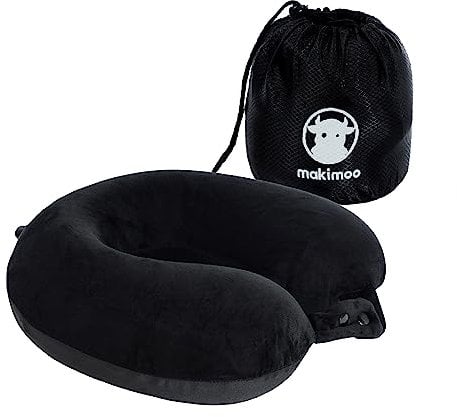 Makimoo Oreiller de Voyage en Mousse à mémoire de Forme, Coussin Cervical, Confortable et léger, idéal pour Dormir dans l’Avion, la Voiture, Le Train, Le Bus et à la Maison (Noir)