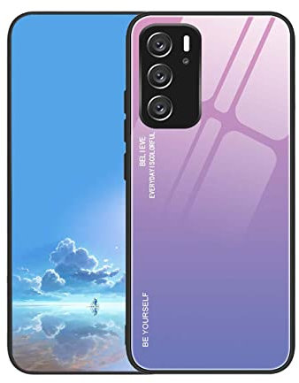 UPLAI Coque pour Oppo Reno 6 5G (Reno6 5G), Très Mince Dégradé de Couleur Verre Trempé Antichoc Housse, Souple TPU Silicone Mode Coloré Étui.Rose-Mauve