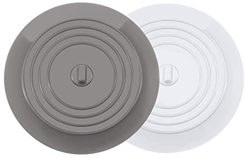 Badewannenstopfen, 15,2 cm, Silikon, flacher Saugnapf, geeignet für Küchen, Waschküche und Badezimmer (weiß + grau), 2 Stück